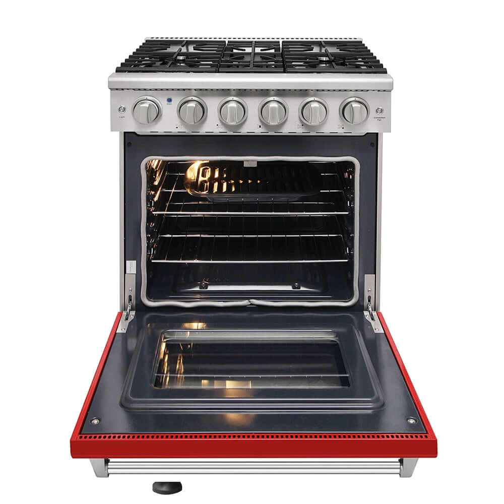 KOSTCH 30 in. Liquid Propane Gas Range with 5 Burners and 4.55 cu. ft. Convection Oven in Stainless Steel with Red Oven Door (KOS-30RG03MLP-R)