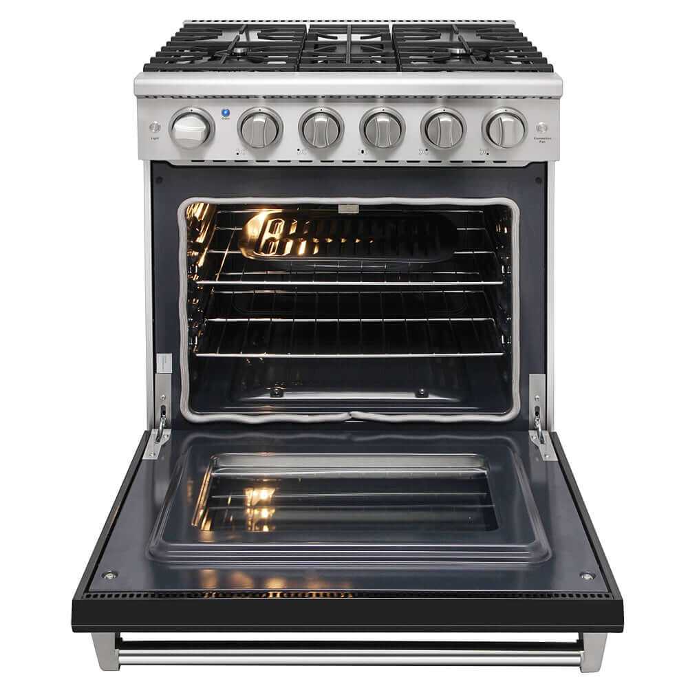 KOSTCH 30 in. Liquid Propane Gas Range with 5 Burners and 4.55 cu. ft. Convection Oven in Stainless Steel with Black Oven Door (KOS-30RG03MLP-B)