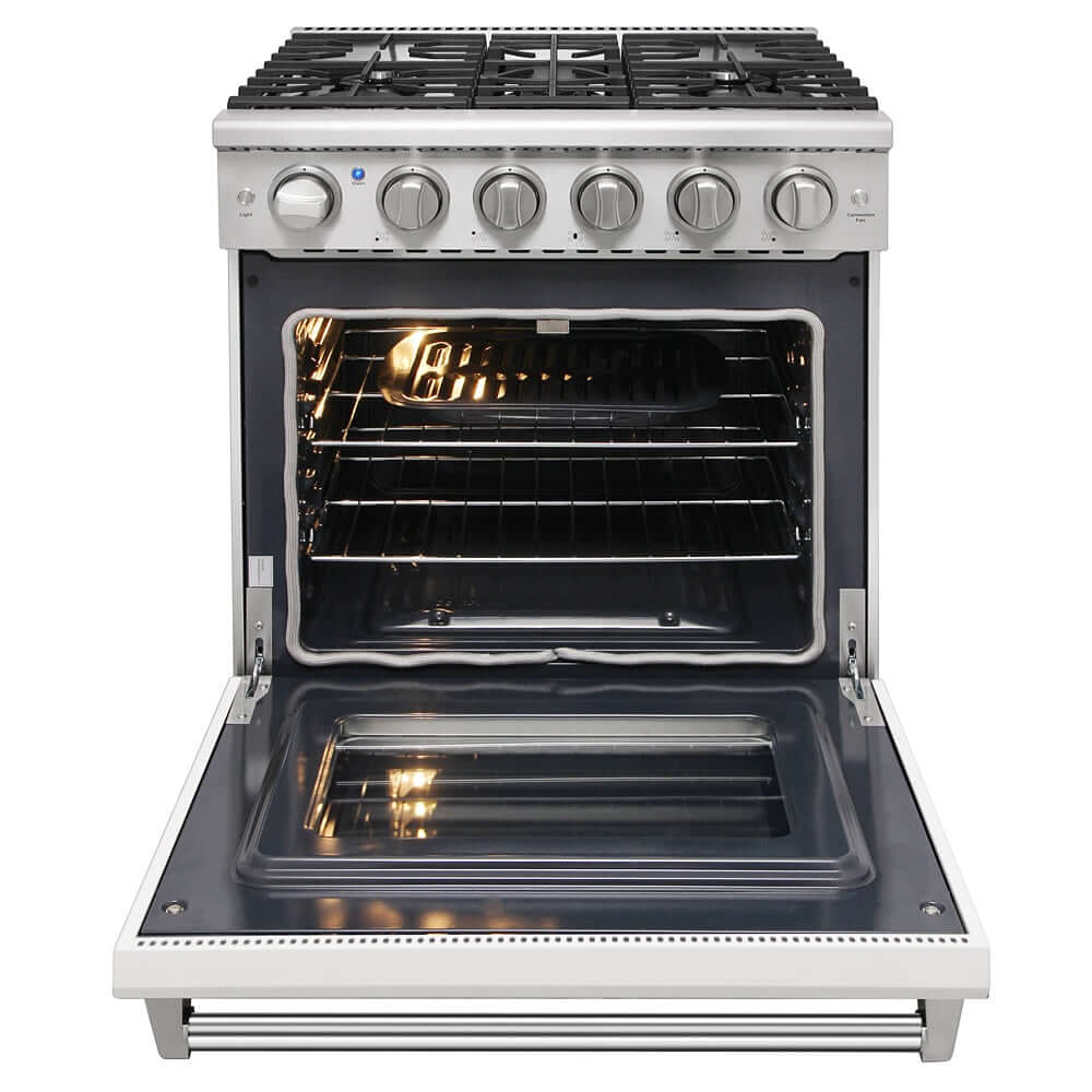 KOSTCH 30 in. 5 Burner Natural Gas Range with 4.55 cu. ft. Convection Oven in Stainless Steel with White Oven Door (KOS-30RG03M-W)
