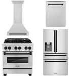 ZLINE Autograph Edition 30 in. Kitchen Package with Stainless Steel Dual Fuel Range, Range Hood, Dishwasher and Refrigeration with Matte Black Accents (4AKPR-RARHDWM30-MB)
