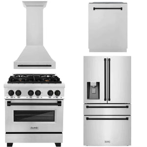 ZLINE Autograph Edition 30 in. Kitchen Package with Stainless Steel Dual Fuel Range, Range Hood, Dishwasher and Refrigeration with Matte Black Accents (4AKPR-RARHDWM30-MB)
