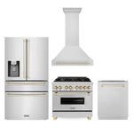 ZLINE Autograph Edition 36 in. Kitchen Package with Stainless Steel Dual Fuel Range, Range Hood, Dishwasher and Refrigeration with Polished Gold Accents (4AKPR-RARHDWM36-G)