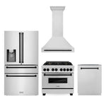 ZLINE Autograph Edition 36 in. Kitchen Package with Stainless Steel Dual Fuel Range, Range Hood, Dishwasher and Refrigeration with Matte Black Accents (4AKPR-RARHDWM36-MB)