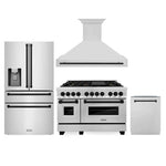ZLINE Autograph Edition 48 in. Kitchen Package with Stainless Steel Dual Fuel Range, Range Hood, Dishwasher and Refrigeration with Matte Black Accents (4AKPR-RARHDWM48-MB)