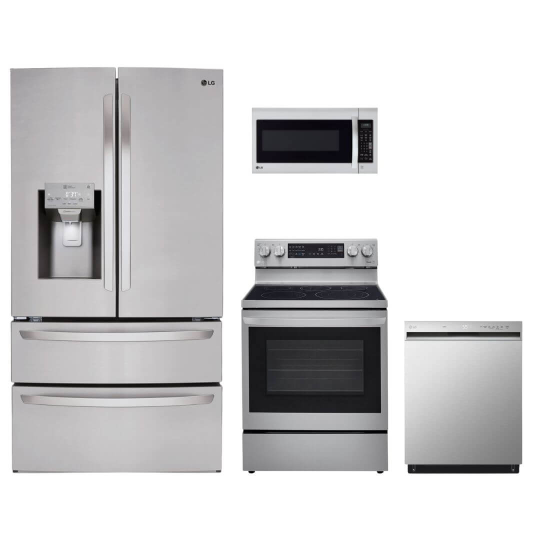 LG 4-Piece Kitchen Appliance Package with Range, French Door Refrigerator, Microwave, and Dishwasher (4KAP-LGLRLMLD30)
