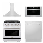 ZLINE 30 in. Kitchen Package with Stainless Steel Gas Range, Range Hood, Microwave Drawer and Tall Tub Dishwasher (4KP-SGRRH30-MWDWV)