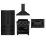 ZLINE Kitchen Package with Black Stainless Steel Refrigeration, 30 in. Dual Fuel Range, 30 in. Range Hood and Microwave Drawer (4KPR-RABRH30-MW)