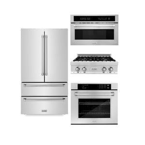 ZLINE Kitchen Package with 36 in. Stainless Steel Rangetop, 30 in. Single Wall Oven, 36 in. Refrigerator, and 30 in. Microwave Oven (4KPR-RT36-MWAWS)