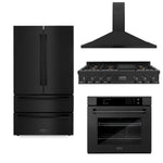 ZLINE Kitchen Package with Black Stainless Steel Refrigeration, 48 in. Rangetop, 48 in. Range Hood and 30 in. Single Wall Oven (4KPR-RTBRH48-AWS)