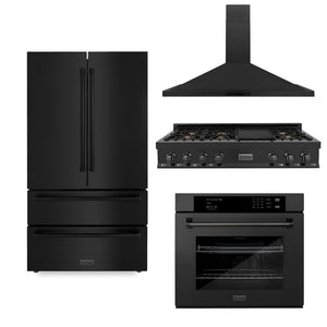 ZLINE Kitchen Package with Black Stainless Steel Refrigeration, 48 in. Rangetop, 48 in. Range Hood and 30 in. Single Wall Oven (4KPR-RTBRH48-AWS)