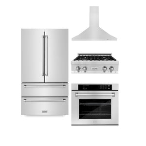 ZLINE Kitchen Package with 30 in. Stainless Steel Rangetop, 30 in. Range Hood, 36 in. Refrigerator, and 30 in. Single Wall Oven (4KPR-RTRH30-AWS)