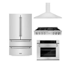 ZLINE Kitchen Package with 48 in. Stainless Steel Rangetop, 48 in. Range Hood, 36 in. Refrigerator, and 30 in. Single Wall Oven (4KPR-RTRH48-AWS)
