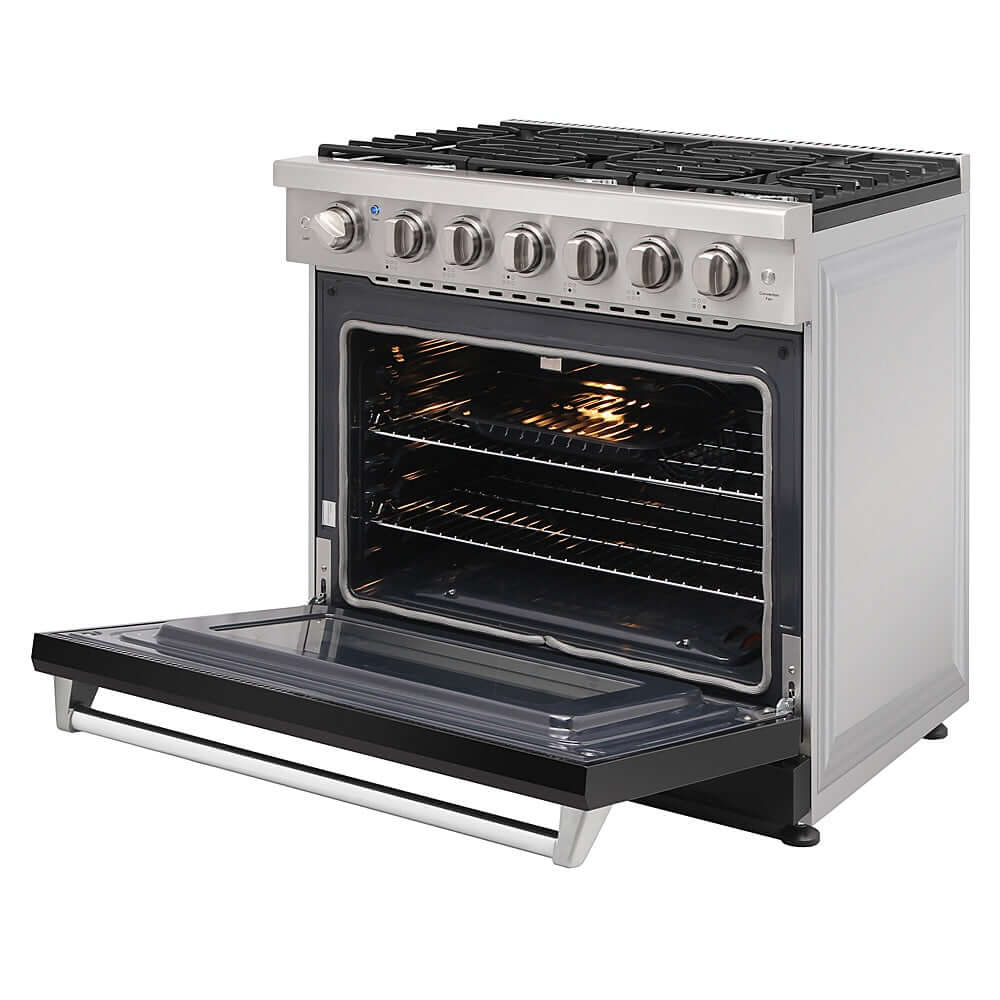 KOSTCH 36 in. Liquid Propane Gas Range with 6 Burners and 6.0 cu. ft. Convection Oven in Stainless Steel with Black Oven Door (KOS-36RG03MLP-B)