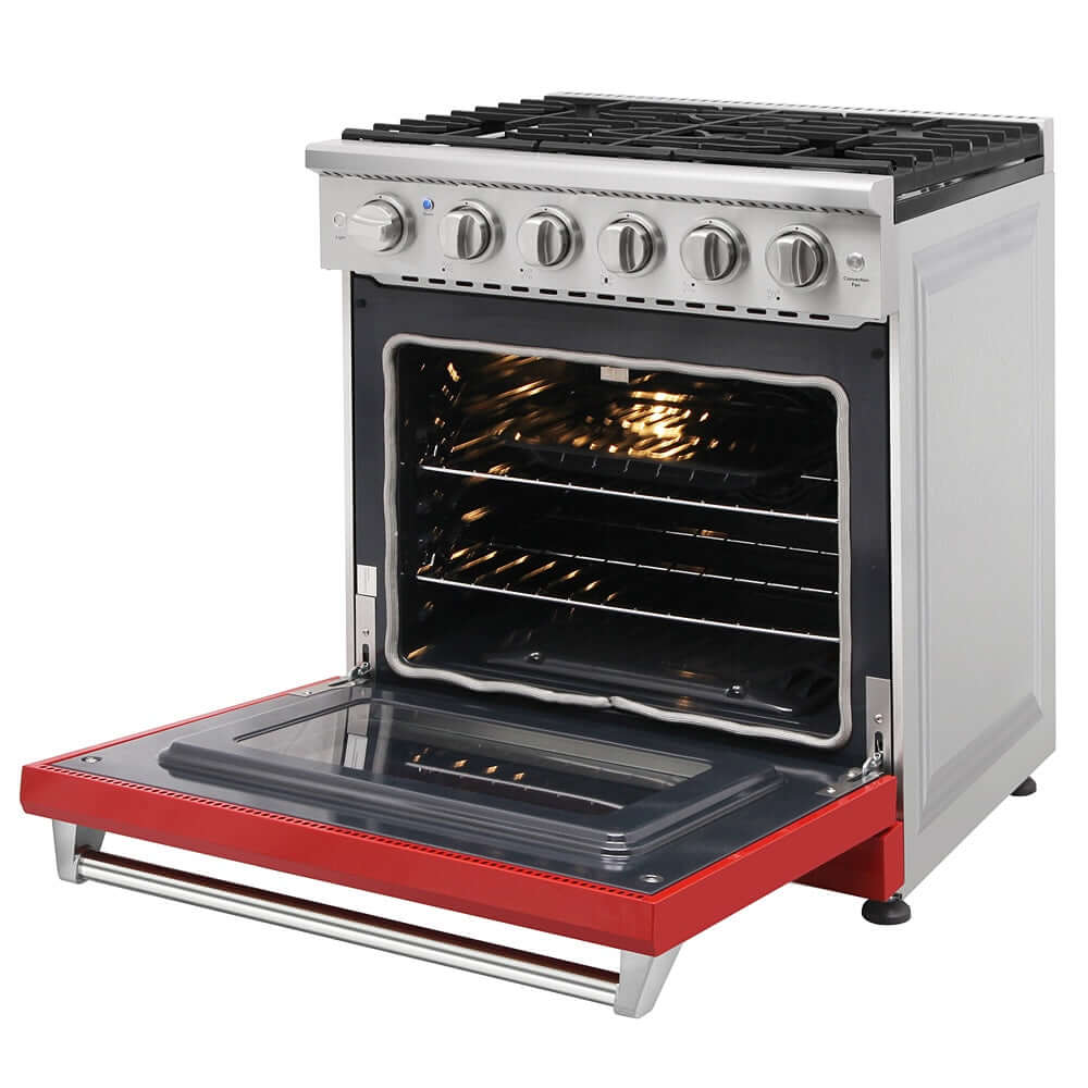 KOSTCH 30 in. 5 Burner Natural Gas Range with 4.55 cu. ft. Convection Oven in Stainless Steel with Red Oven Door (KOS-30RG03M-R)