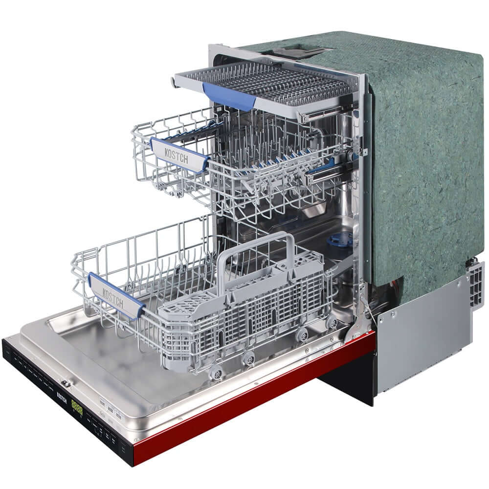KOSTCH 24 in. Top Control Tall Tub Built-In Dishwasher with 3rd Rack in Stainless Steel with Red Door, 47dBA (KOS-24DWH06H-R)