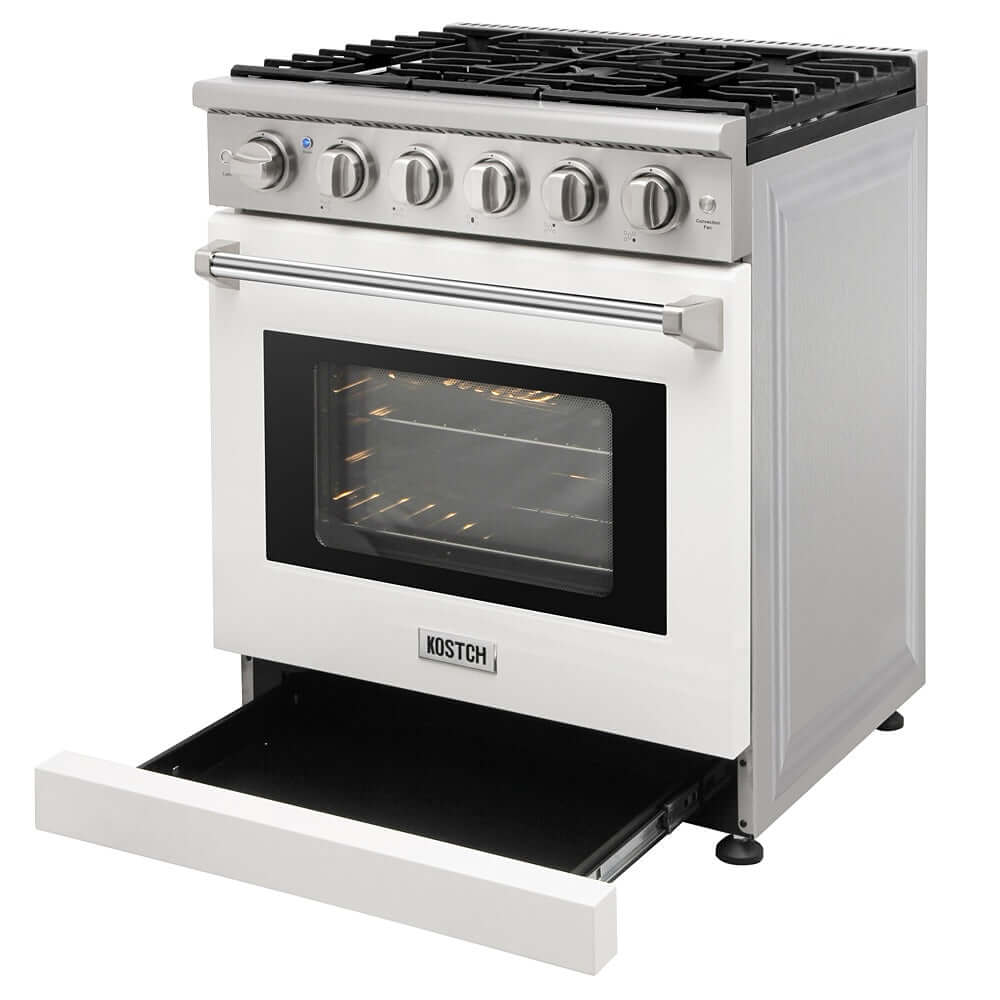 KOSTCH 36 in. Liquid Propane Gas Range with 6 Burners and 6.0 cu. ft. Convection Oven in Stainless Steel with White Oven Door (KOS-36RG03MLP-W)