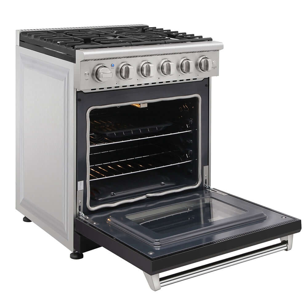 KOSTCH 30 in. 5 Burner Natural Gas Range with 4.55 cu. ft. Convection Oven in Stainless Steel with Black Oven Door (KOS-30RG03M-B)