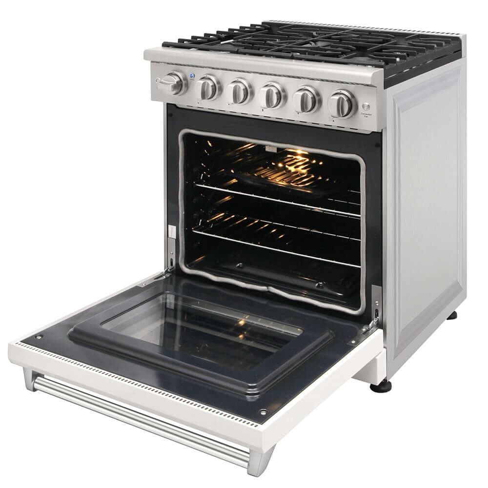 KOSTCH 30 in. Liquid Propane Gas Range with 5 Burners and 4.55 cu. ft. Convection Oven in Stainless Steel with White Oven Door (KOS-30RG03MLP-W)