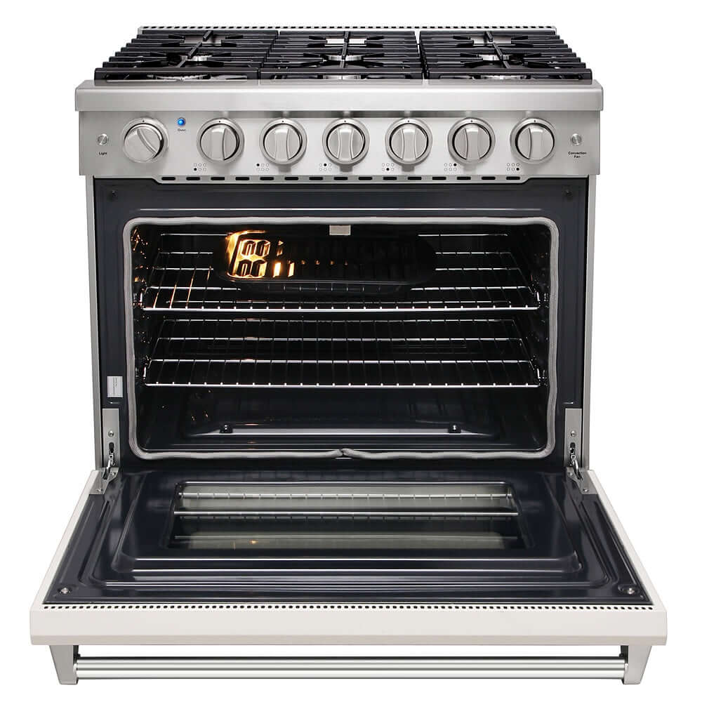 KOSTCH 36 in. 6 Burner Natural Gas Range with 6.0 cu. ft. Convection Oven in Stainless Steel with White Oven Door (KOS-36RG03M-W)