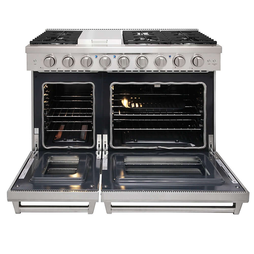 KOSTCH 48 in. Liquid Propane 6 Burner Gas Range with 6.8 cu. ft. Double Oven and Griddle in Stainless Steel (KOS-48RG03MLP-S)