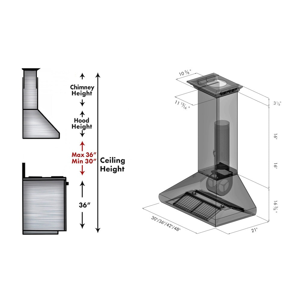 ZLINE Professional Convertible Vent Wall Mount Range Hood in Stainless Steel with Crown Molding (587CRN)