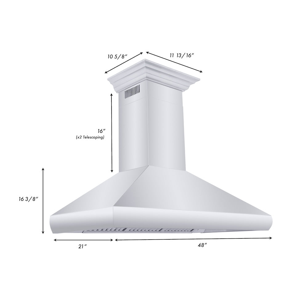 ZLINE Professional Convertible Vent Wall Mount Range Hood in Stainless Steel with Crown Molding (587CRN)