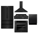 ZLINE Kitchen Package with Black Stainless Steel Refrigeration, 36 in. Rangetop, 36 in. Range Hood, 30 in. Single Wall Oven, and 24 in. Tall Tub Dishwasher (5KPR-RTBRH36-AWSDWV)