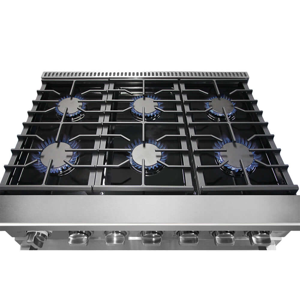 KOSTCH 36 in. 6 Burner Natural Gas Range with 6.0 cu. ft. Convection Oven in Stainless Steel with Red Oven Door (KOS-36RG03M-R)