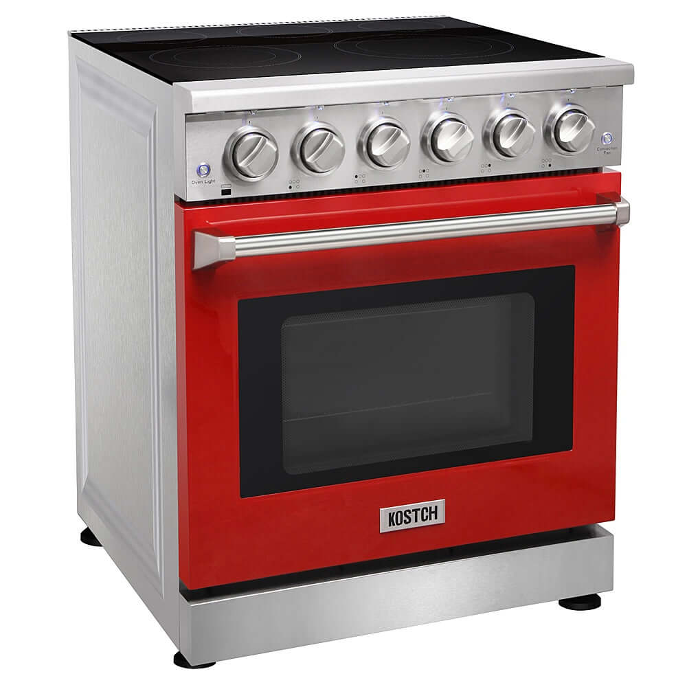 KOSTCH 30 in. Electric Range with 4.55 cu. ft. True Convection Oven in Stainless Steel with Red Oven Door (KOS-30RE06H-R)