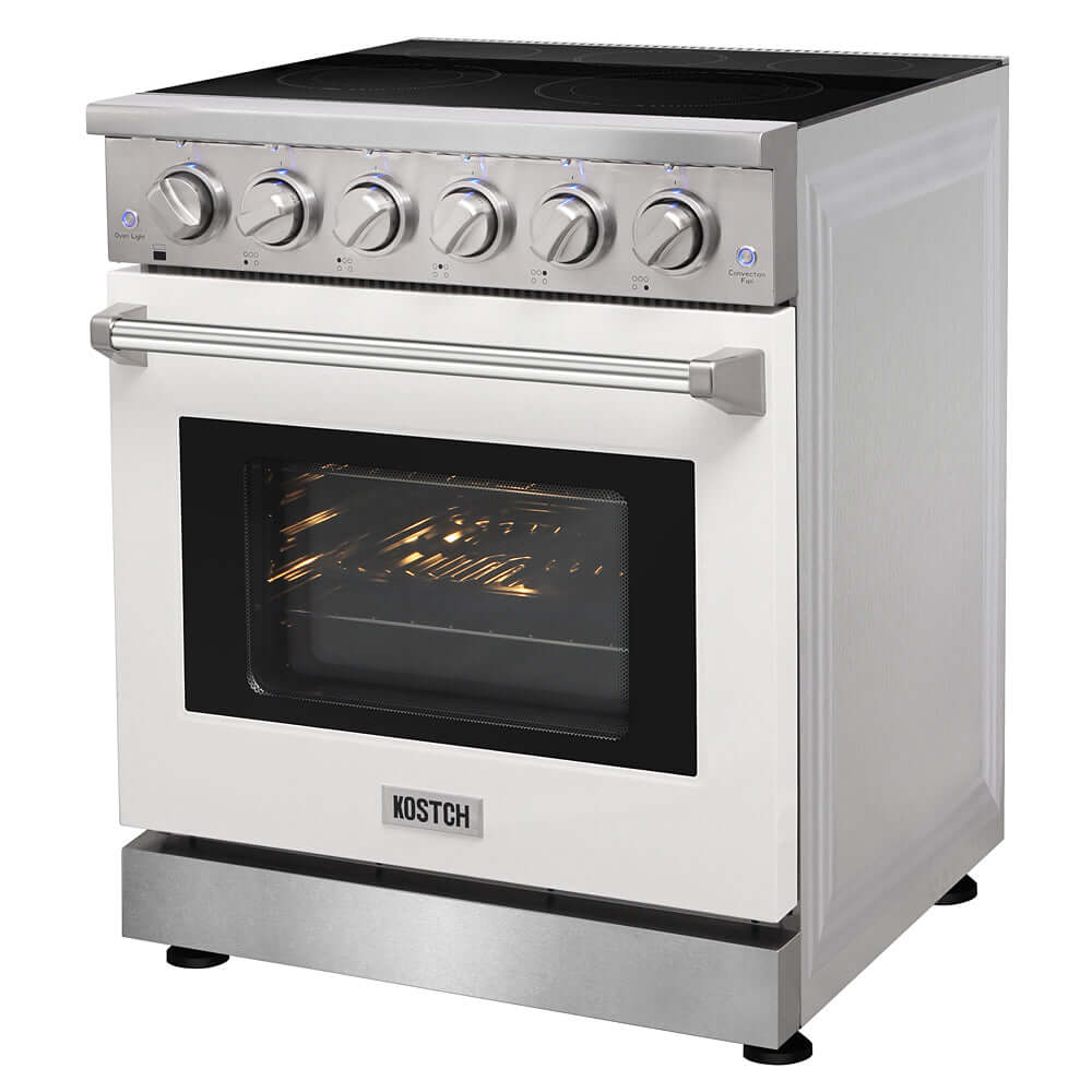 KOSTCH 30 in. Electric Range with 4.55 cu. ft. True Convection Oven in Stainless Steel with White Oven Door (KOS-30RE06H-W)