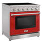 KOSTCH 36 in. Electric Range with 6.0 cu. ft. True Convection Oven in Stainless Steel with Red Oven Door (KOS-36RE06H-R)