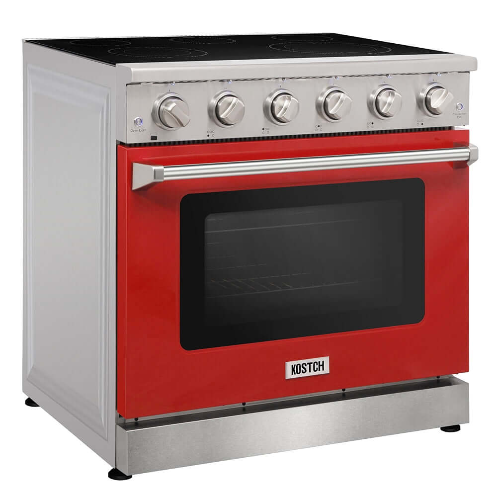 KOSTCH 36 in. Electric Range with 6.0 cu. ft. True Convection Oven in Stainless Steel with Red Oven Door (KOS-36RE06H-R)