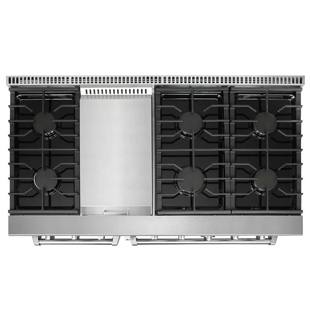 KOSTCH 48 in. Liquid Propane 6 Burner Gas Range with 6.8 cu. ft. Double Oven and Griddle in Stainless Steel with White Oven Doors (KOS-48RG03MLP-W)