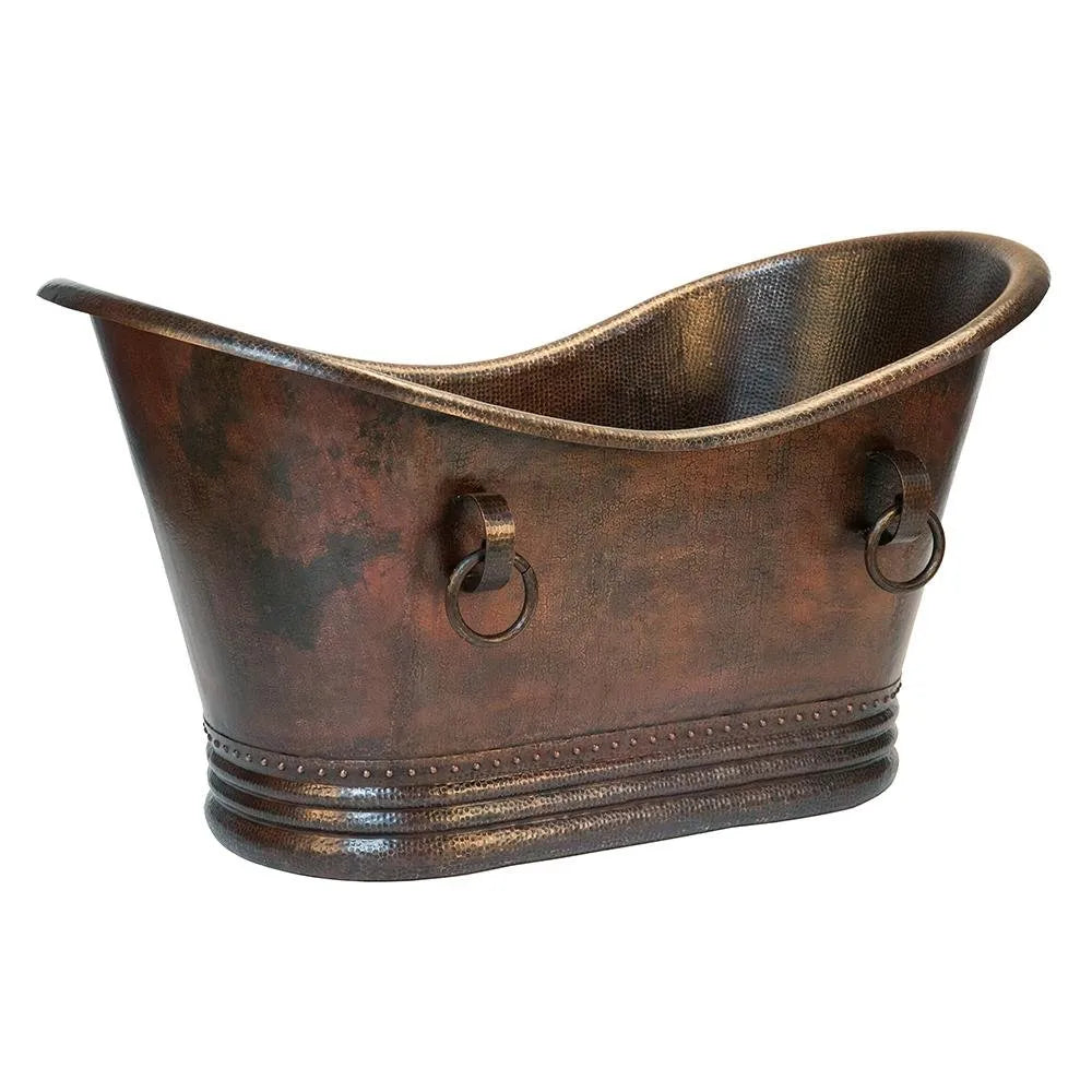Premier Copper 60 in. Hammered Copper Double Slipper Bathtub With Rings (BTDR60DB)