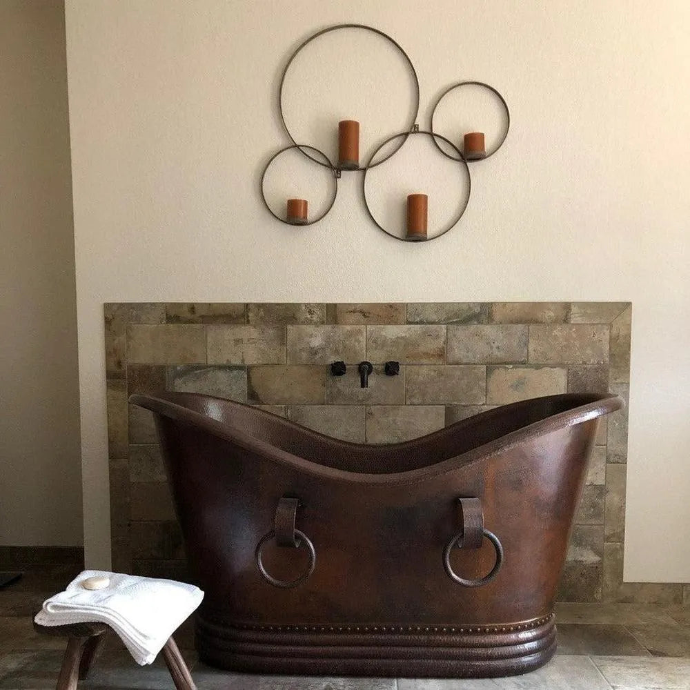 Premier Copper 60 in. Hammered Copper Double Slipper Bathtub With Rings (BTDR60DB)