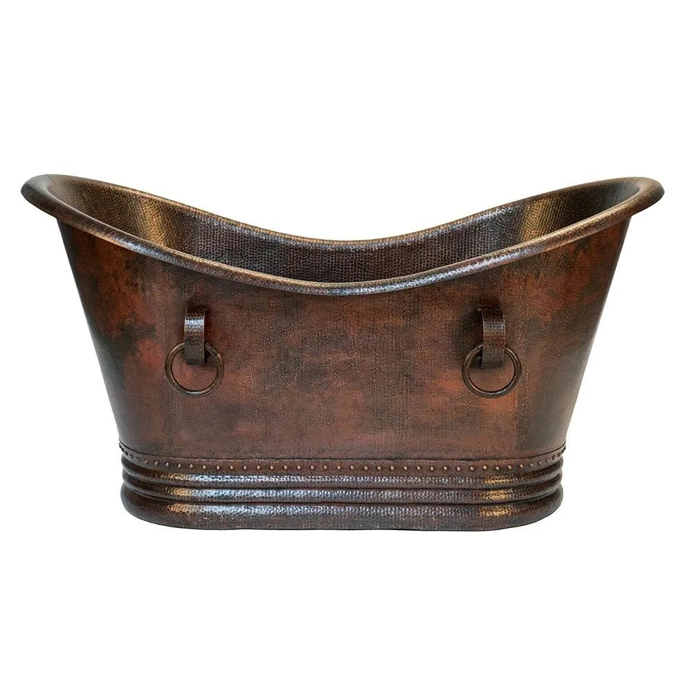 Premier Copper 60 in. Hammered Copper Double Slipper Bathtub With Rings (BTDR60DB)