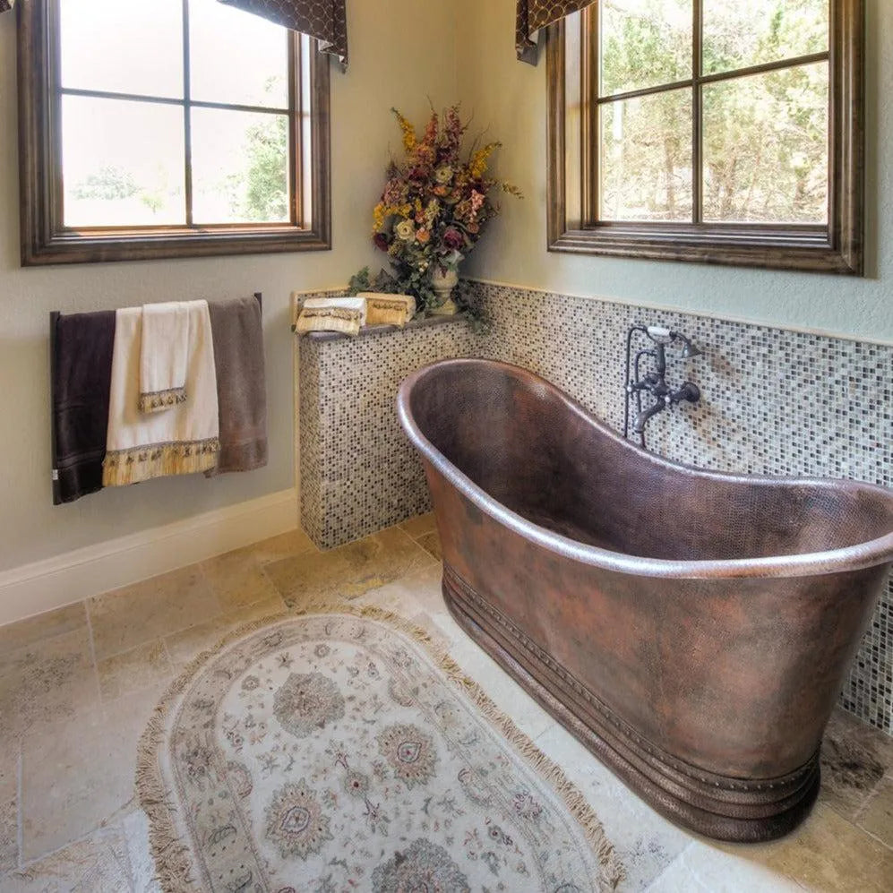 Premier Copper 67 in. Hammered Copper Double Slipper Bathtub (BTD67DB)
