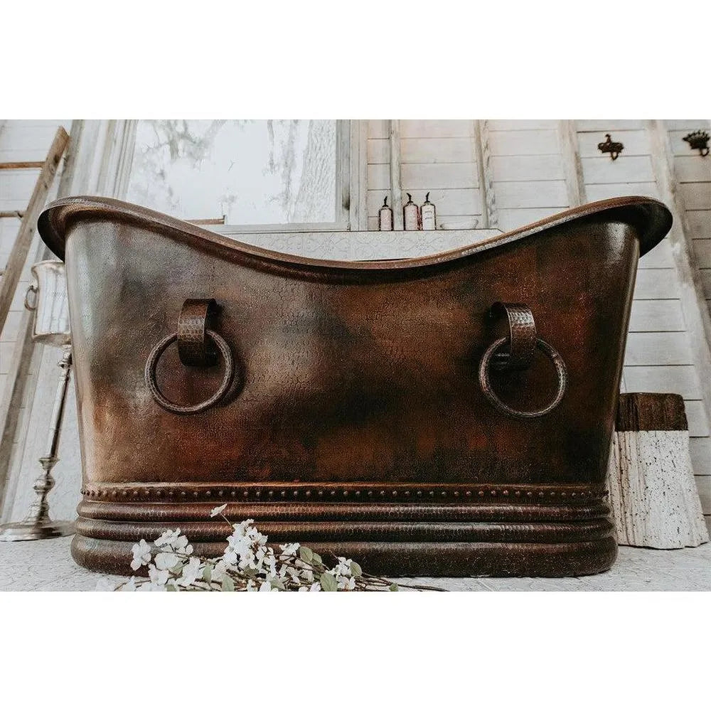 Premier Copper 67 in. Hammered Copper Double Slipper Bathtub With Rings (BTDR67DB)