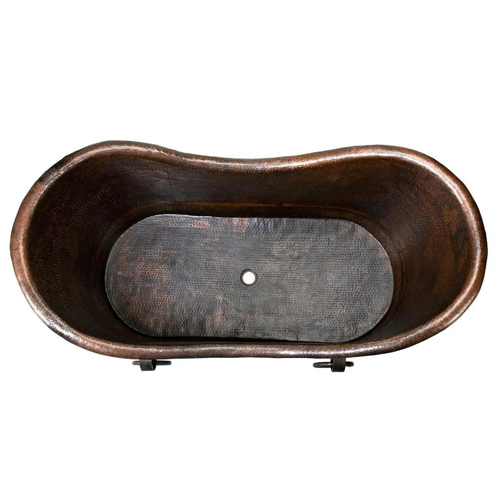 Premier Copper 67 in. Hammered Copper Double Slipper Bathtub With Rings (BTDR67DB)