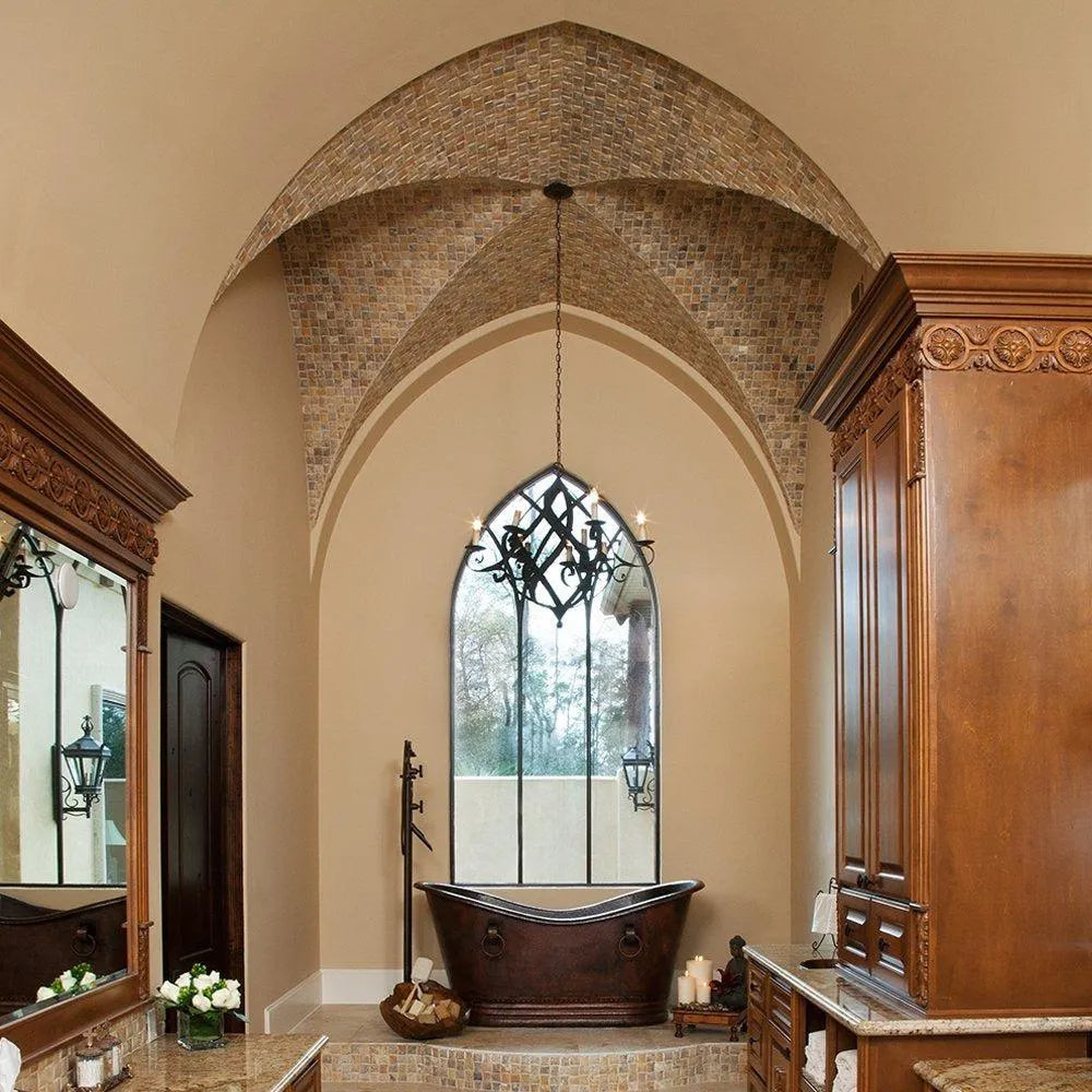 Premier Copper 67 in. Hammered Copper Double Slipper Bathtub With Rings (BTDR67DB)