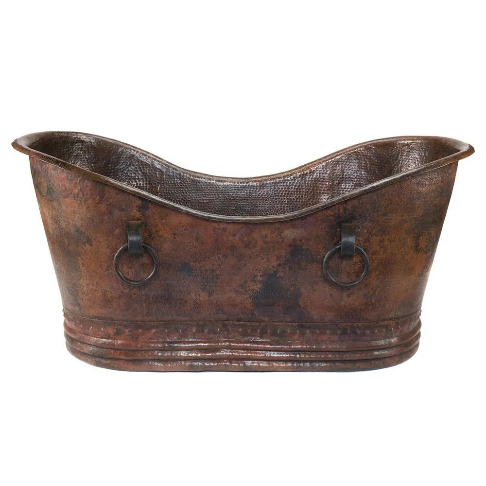Premier Copper 67 in. Hammered Copper Double Slipper Bathtub With Rings (BTDR67DB)