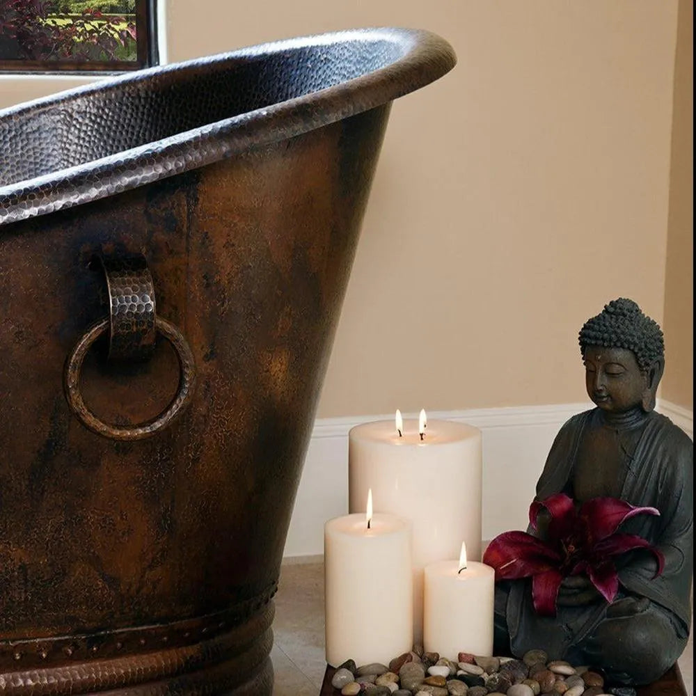 Premier Copper 67 in. Hammered Copper Double Slipper Bathtub With Rings (BTDR67DB)