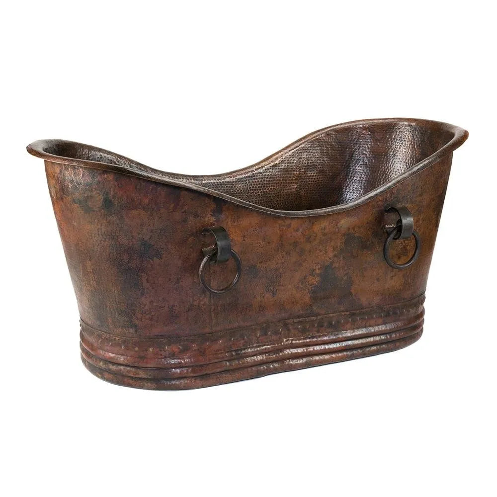 Premier Copper 67 in. Hammered Copper Double Slipper Bathtub With Rings (BTDR67DB)