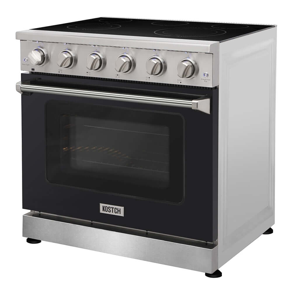 KOSTCH 36 in. Electric Range with 6.0 cu. ft. True Convection Oven in Stainless Steel with Black Oven Door (KOS-36RE06H-B)