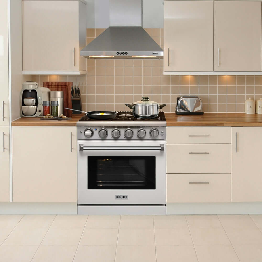 KOSTCH 30 in. Liquid Propane Gas Range with 5 Burners and 4.55 cu. ft. Convection Oven in Stainless Steel (KOS-30RG03MLP-S)