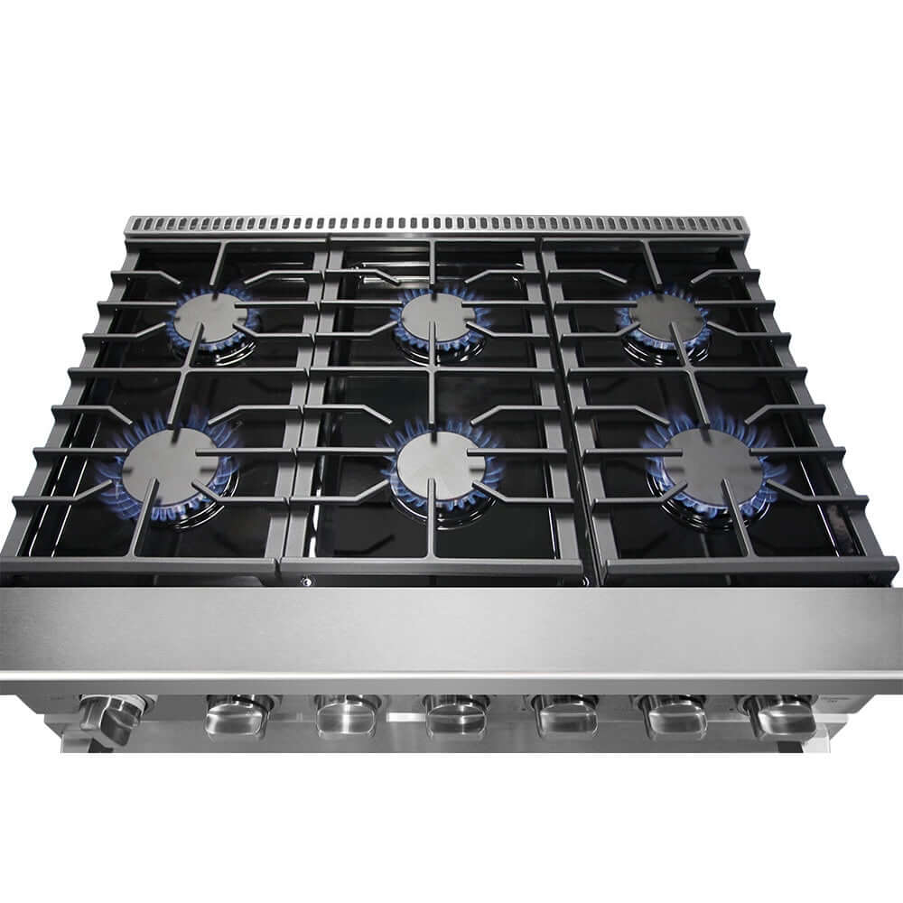 KOSTCH 36 in. 6 Burner Natural Gas Range with 6.0 cu. ft. Convection Oven in Stainless Steel with Black Oven Door (KOS-36RG03M-B)
