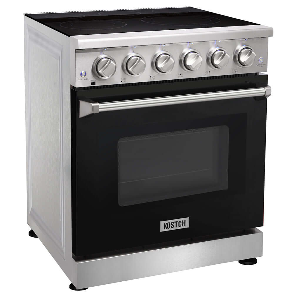 KOSTCH 30 in. Electric Range with 4.55 cu. ft. True Convection Oven in Stainless Steel with Black Oven Door (KOS-30RE06H-B)