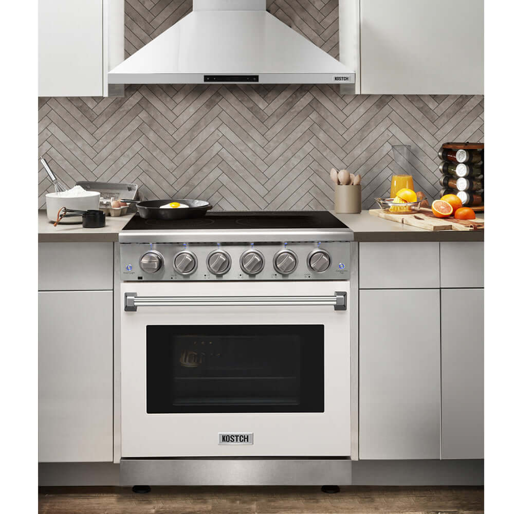 KOSTCH 30 in. Electric Range with 4.55 cu. ft. True Convection Oven in Stainless Steel with White Oven Door (KOS-30RE06H-W)