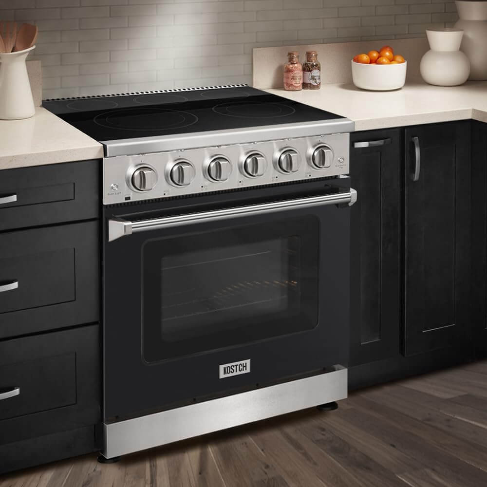 KOSTCH 30 in. Electric Range with 4.55 cu. ft. True Convection Oven in Stainless Steel with Black Oven Door (KOS-30RE06H-B)