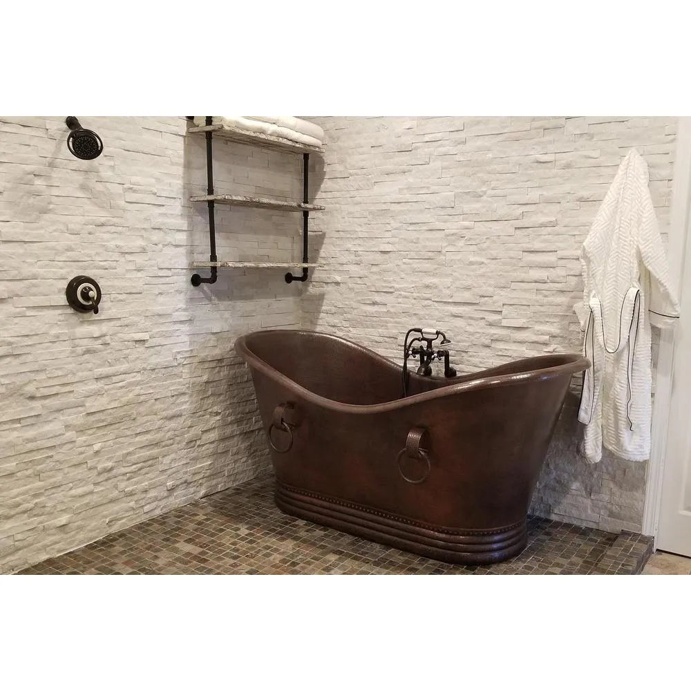 Premier Copper 72 in. Hammered Copper Double Slipper Bathtub With Rings (BTDR72DB)